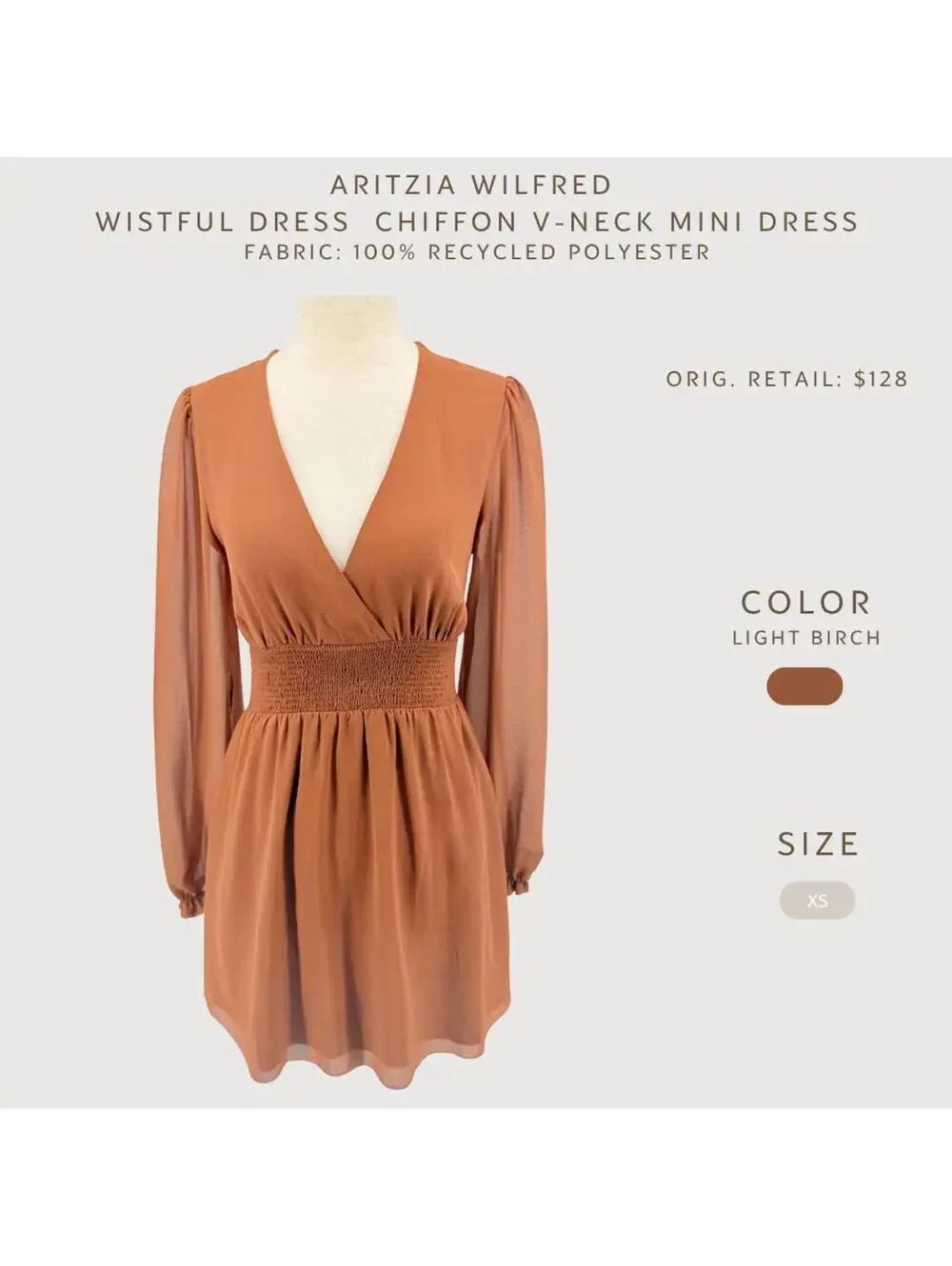 Aritzia Wilfred Wistful Mini Dress Light Birch XS